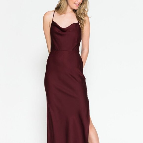 Amelia Dresses & Skirts - WINE COLOR SIMPLE SATIN PARTY BRIDSMAIDS EVENING MIDI SHEATH GOWN DRESS AC6115